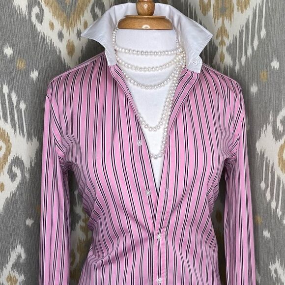 Ralph Lauren Black Label Tops - Ralph Lauren ~ Pink Shadow Stripe Polished Cotton Slim Fit Button Up Shirt
